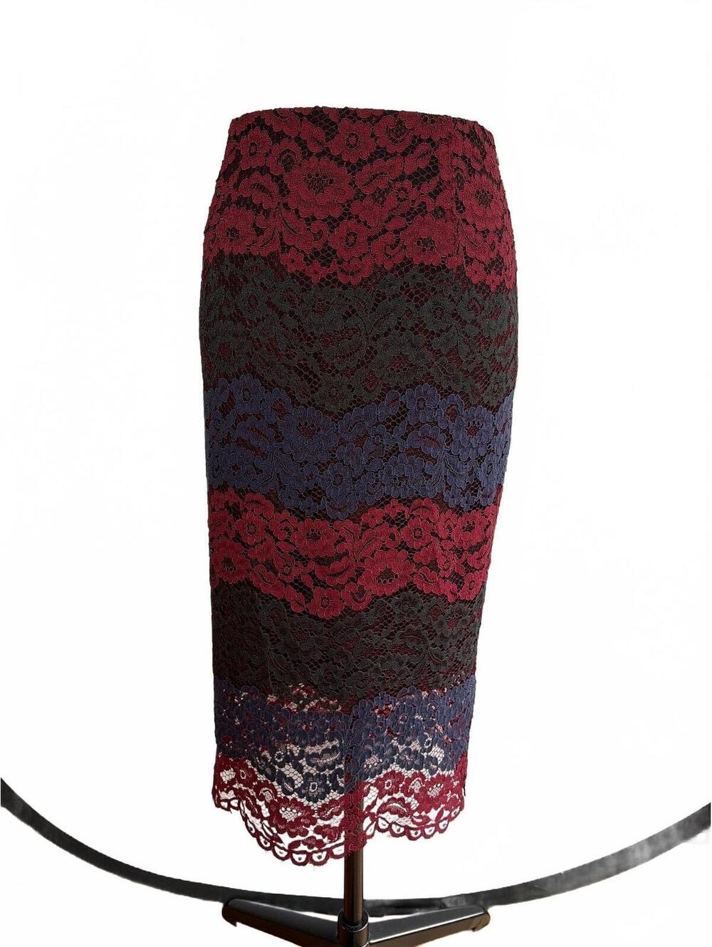 Sandro Julee Lace Midi Pencil Skirt S Burgundy Black Blue Dark Romantic Goth FR1